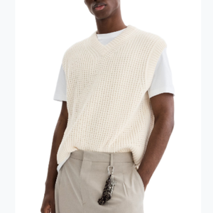 Chaleco de punto <span class=keywords><strong>sin</strong></span> mangas para <span class=keywords><strong>hombre</strong></span> con cuello en V, diseño jacquard hueco, color liso - Product Image 4