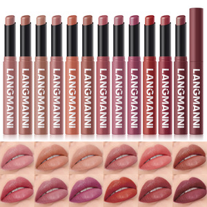 LANGMANNI Lápiz Labial Mineral Vegano Mate de 12 Colores, Resistente al Agua, Larga Duración, Antiadherente, Tinte Labial Rojo Terciopelo, Cosmético - Product Image 1
