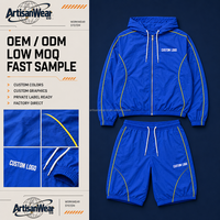 Ensemble décontracté pour homme personnalisé : Haut bleu à manches longues style survêtement avec fermeture éclair et short jaune à cordon de serrage – OEM ODM