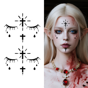 Halloween tatuaggi temporanei adesivi Halloween Gothic suora di ispirazione occhi piangenti con croci tatuaggio impermeabile per il braccio del viso - Product Image 2