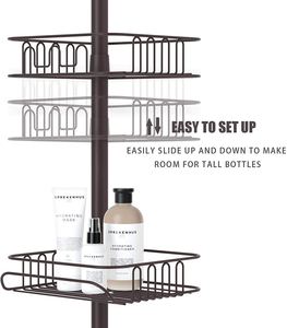 Stainless Steel Four Tier Modern <b>Corner</b> Bathroom Organizer Wall Mounted Adhesive Installation No Drilling Required Hotel Kitchen - Product Image 3