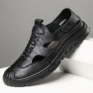 Sandales en cuir pour hommes à bout fermé, style sport, à lacets, chaussures décontractées d'été, légères et respirantes pour l'extérieur - Product Image 3
