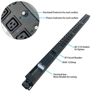 CA Safe PDUオーバーロードプロテクター3ph60Amp 18または24ポートPDU208V高電力および電圧ソケット