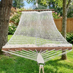 Hamaca de Cuerda de Algodón Resistente Plegable para Exteriores con Barra Separadora de Madera, Cama Colgante Tejida a Mano para Jardín, Hoteles y Patios - Product Image 2