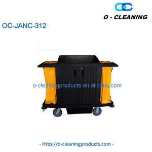 Carro de limpieza de plástico resistente O-Cleaning, carro de mano de utilidad de <span class=keywords><strong>conserje</strong></span> rodante, carro de servicio de limpieza de habitación de hotel con bolsa - Product Image 5