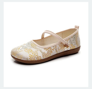 Chaussures plates Mary Jane en jacquard chinois pour femme, dessus en tissu, semelle souple en caoutchouc, style Hanfu, pour le quotidien, le travail, l'automne - Product Image 1