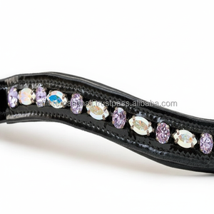 Todas las formas y tamaños personalizados precio al por mayor Banda de cejas de caballo de cuero inglés negro con cristales perlas Cadena de cuentas banda de cejas - Product Image 1