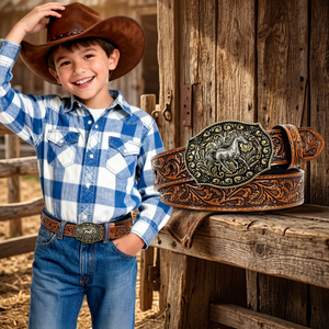 Ceinture de cowboy réversible et détachable en cuir de vachette véritable, style western vintage, avec boucle en alliage, pour homme, modèle Texas Rustic Custom - Product Image 2