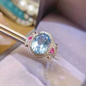 Novo Design Céu Azul Topázio Darry Anel De Prata 925 Anel Ajustável para Mulheres Meninas, anéis De Noivado Personalizado - Product Image 1