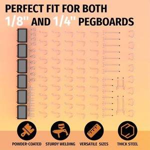 Sistema de Organización de Ganchos para Panel Perforado OEM de 86 Piezas con Contenedores, Ganchos Deslizantes de Acero al Carbono Galvanizado para Manipulación Manual - Product Image 6