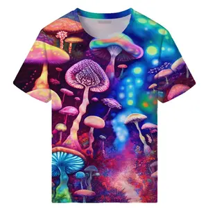 3D Printed Novelty Tie Dye Style T-Shirts Men Short Sleeves Mushroom Graphic Tee Tops Casual Oversized Men T Shirt Ropa Hombre