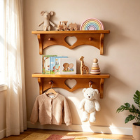 Étagère murale en bois en forme de cœur, support flottant avec crochets pour chambre d'enfant, rangement suspendu en bois massif, décoration rustique vintage