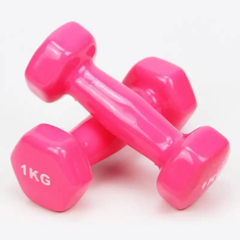 Set Dumbbell Pvc penurunan berat badan, peralatan kebugaran kepala bulat Dumbbell besi dilapisi vinil