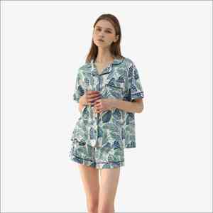 Ensemble de pyjamas personnalisés pour femmes en coton modal de bambou tricoté, doux et respirant, pour l'été, avec impressions de logo personnalisées, commandes en gros - Product Image 1