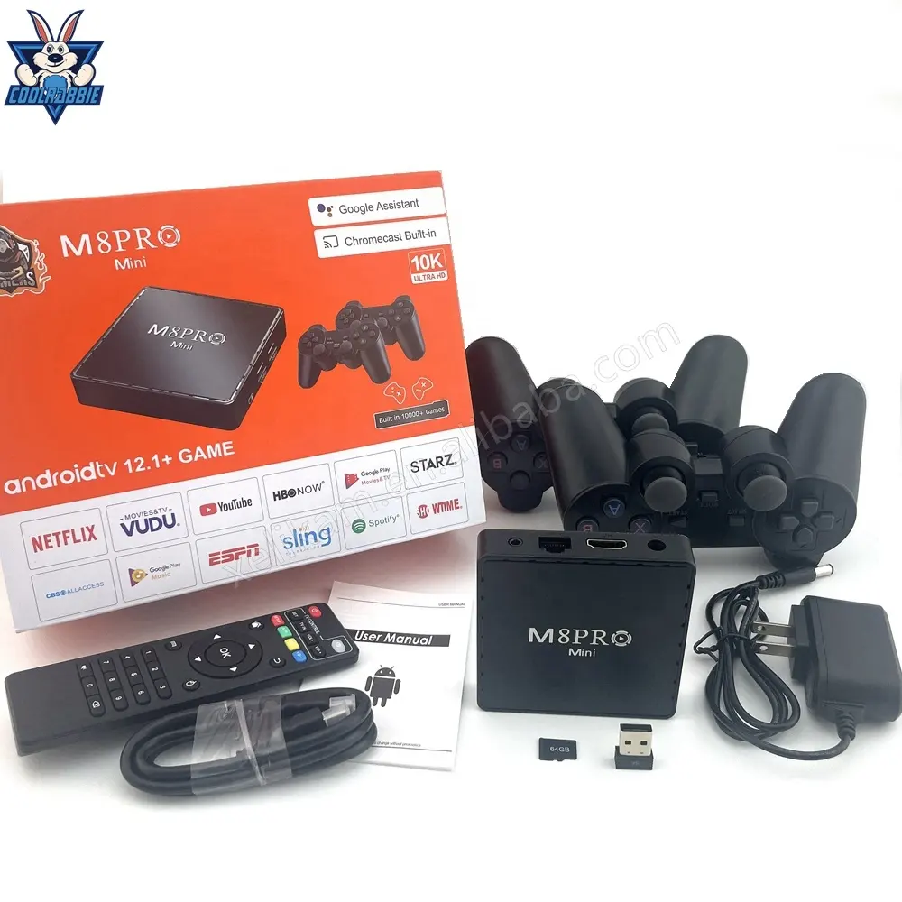 CoolRabbie M8 Pro konsol TV Game Mini, konsol Video Game Retro sistem ganda H313 64G 10K 10000 untuk PSP/N64/PS1