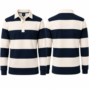 Custom <b>Men</b> Polo Rugby <b>Shirt</b> Long Sleeve Stripe Design Casual Golf Sportswear Breathable Comfortable - Product Image 2