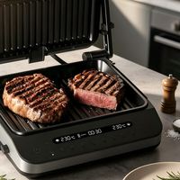 Grill panini multifonction 4-en-1 avec 10 menus prédéfinis, écran tactile numérique, plaques de cuisson amovibles, ouverture à 180° °   pour barbecue