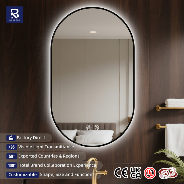 Modern Capsule LED Bathroom Mirror Oval Racetrack Smart Mirror Backlit Anti-fog Dimmable Vanity Mirror for Hotel Projects OEM