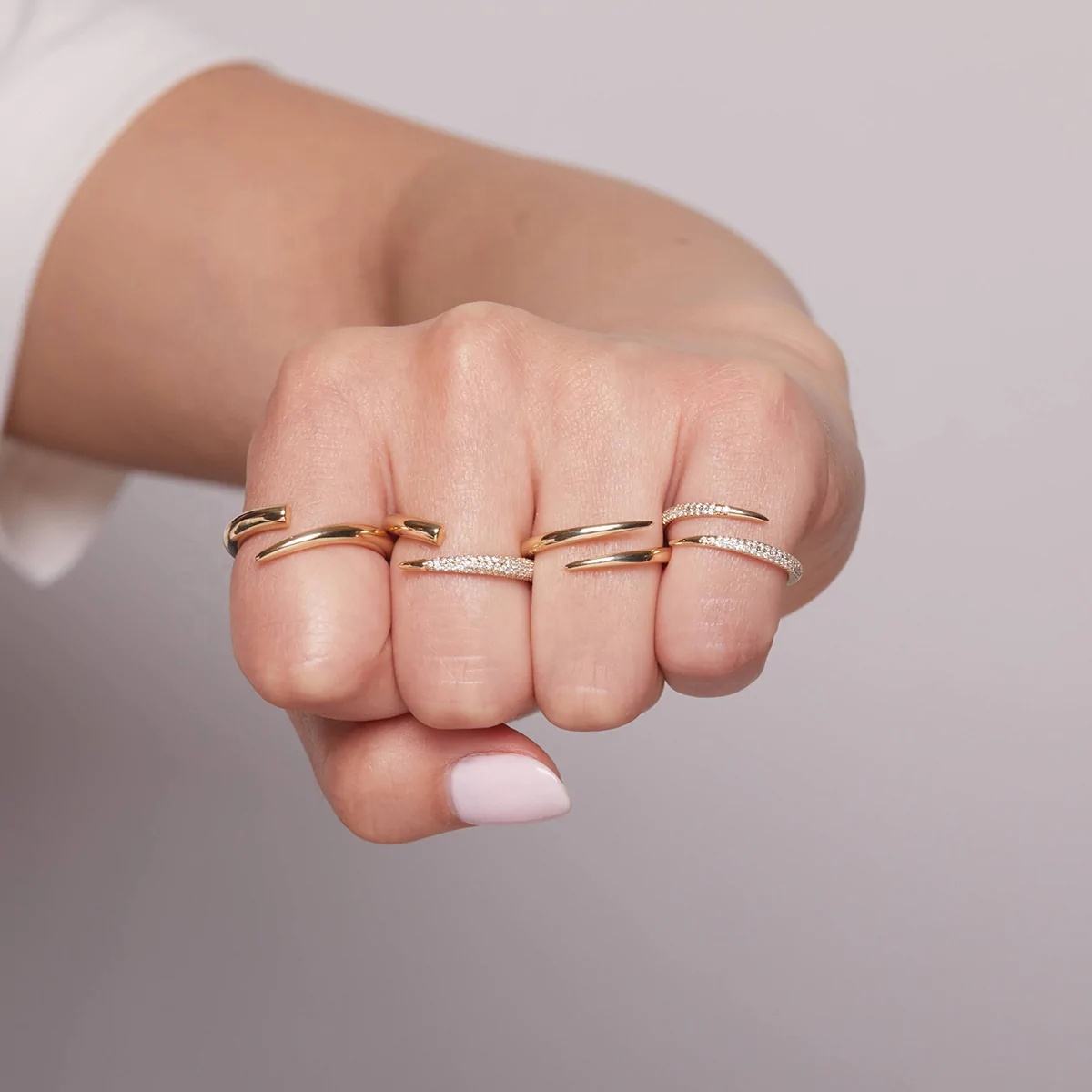 LOZRUNVE 925 Sterling Silver Claw Horn Pave Wrap Ring Trend