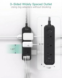 Multiprise américaine avec protection contre les surtensions, 6 prises AC, 2 ports USB Type C, 10A 125V, cordon tressé pour la maison et le bureau - Product Image 6