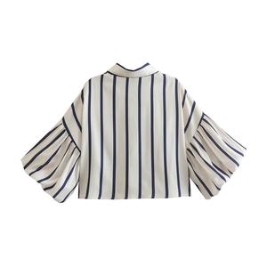 GX7081 Moda Estate 2023 Camicia da Donna con Mezze Maniche a Palloncino, Stampa a Righe, Colletto Rovesciato, Top Sexy per Signore - Product Image 4