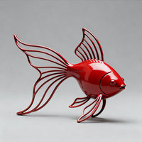 Sculpture en métal en acier inoxydable, paysage, petite statue de poisson rouge, décoration personnalisée, jardin, bureau, art océanique, décoration