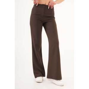 Pantalon évasé droit taille haute pour filles, couleur café, respirant, à bouton unique, tissé, formel, taille XL, décontracté, pour le travail, pour l'automne - Product Image 3