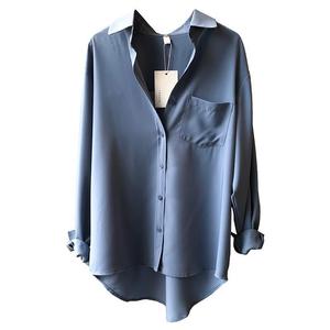 Damen Oversize Langarm-Hemd mit Tasche und Revers, Lässige Knopfleiste Bluse - Product Image 4