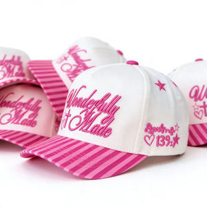 卸売 カスタム 3D 刺繍 ピンク ホワイト ツートーン 無地 スナップバック キャップ ヒップホップ 100% コットン レディース 5パネル キャップ - Product Image 4