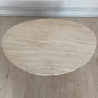 KUMUSI FURNITURE Table basse ronde entièrement faite à la main pour la maison, restaurant, bureau et café Table en travertin naturel