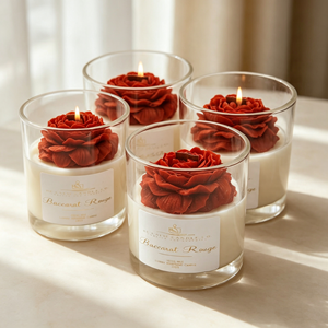 Hand Sculpted <b>Red</b> Rose Flower Soy Wax Scented <b>Candle</b> Clear Glass Jar With Baccarat Rouge Scent For Home Decor Wedding Favor Gift - Product Image 1