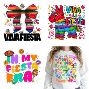 Autocollants DTF thermocollants lavables pour vêtements, motif <span class=keywords><strong>Viva</strong></span> <span class=keywords><strong>La</strong></span> <span class=keywords><strong>Fiesta</strong></span>, festival mexicain, fête, piñata, nœud, prêts à poser - Product Image 1