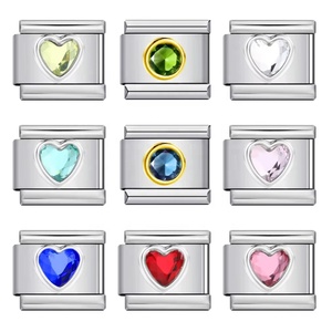 Stainless Steel Italian Charm Bracelet Round Hearts Colorful Zirconia for Female Elastic9mm Link DIY Making Jewelry Party Gifts - Product Image 4