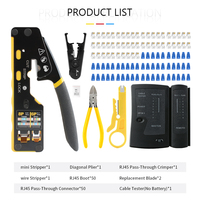 Kit d'outils réseau 8-en-1 : Pince à sertir, testeur 8P/6P, coupe-fil, lames, connecteur Cat6, capuchon RJ45, équipement de sertissage de fibre optique