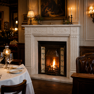Traditional Marble <b>Fireplace</b> Mantel With Ornate Carving white Stone Indoor Wood Burning Hearth For Dining Room - Product Image 6