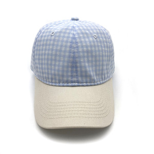 Cappello da Baseball a 6 Pannelli Non Strutturato con Stampa a Quadri Blu, Cappello da Papà in Cotone con Logo Personalizzato - Product Image 3