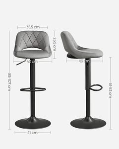 Cao Bar Phân tối màu xám nhung bọc ghế Nhà Bếp Có thể điều chỉnh chiều cao xoay kim loại footrest - Product Image 2