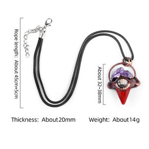 Perhiasan Kalung membuat aksesoris Vintage tembaga merah piramida heksagonal batu alam liontin batu permata hadiah DIY - Product Image 3