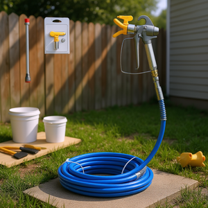 Kit de tuyau de pulvérisation de peinture 50 pieds 1/4 pouce avec pistolet à gâchette bleu et joint pivotant pour usage en jardin - Product Image 2