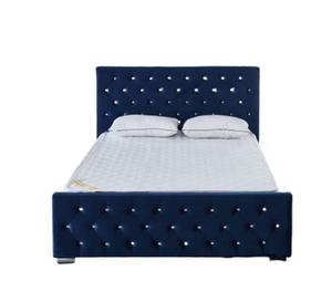 2021 популярная Роскошная Темно-Синяя бархатная тканевая рама для кровати с алмазными кристаллами и пуговицами, изголовье кровати, мебель - Product Image 3