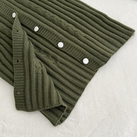 Ästhetischer Kapuzen-Strickpullover mit Knöpfen für Damen, Winter 2025 Neu, Langarm, Slim Fit, V-Ausschnitt, Strickware