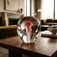 Poids de papier en verre soufflé à la main en cristal moderne, motif méduse rose pêche 3D avec tentacules en relief, thème océan, pour la décoration de la maison et des hôtels