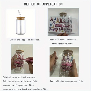 Feliz Navidad 16oz Frascos de vidrio UV para DTF Cup Wraps Impermeable Resistente a los arañazos Calcomanías festivas Papel de transferencia autoadhesivo - Product Image 4