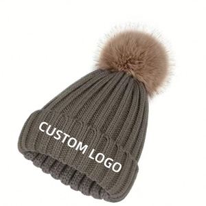 Chapeau en laine mélangée personnalisé avec logo, bonnet d'hiver chaud tricoté avec pompon, unisexe, broderie 3D jacquard pour la plage et les voyages - Product Image 2