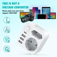 Adaptador de Viaje Universal Inteligente 6 en 1 de Alemania a Estados Unidos con Enchufe y Tomacorriente, 3 Puertos USB-A, 1 Puerto Tipo-C, Protección Contra Sobrecarga de 10A