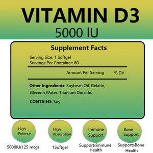 Venta caliente 5000IU Vitamina D3 Softgels Soporte Absorción Sistema de inmunidad para Mujeres Hombres Suplemento de vitamina D3 - Product Image 2