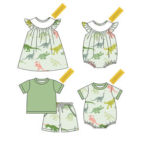 लड़कियों के लिए केरुई नरम बांस की बुना हुआ रोमर स्कर्ट, कैजुअल प्रिंट शैली के कंधे पर 0-3 6-9 9-12 महीनों के लिए बंद - Product Image 4