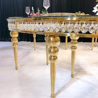 Table à manger moderne en acier inoxydable et cristal, demi-lune, en forme de S, grande table de réception, combinaison pour mariage, fête, banquet en plein air, utilisation en restaurant