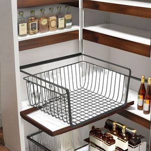 High Quality Black Under Cabinet Storage Shelf Wire Basket Organizer Fit Dual <b>Hooks</b> for Kitchen Pantry Desk Bookshelf - Product Image 2
