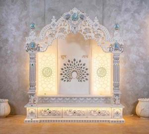 Premium Peacock Design Marble Temple with Integrated LED Lights and Elegant Handcrafted Traditional Detailing - Product Image 2